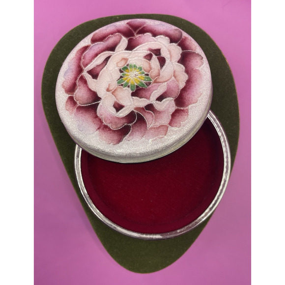 Antique Victorian Velvet Jewelry Box, Magenta Silk Lining  Luxurious Shimmery Flower Trinket Box With Velvet lined Inside